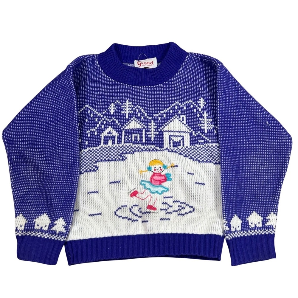 Vintage Grand Knitwear Kids Purple Graphic‎ Sweater Children's Small 5/6